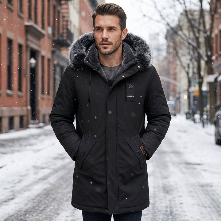 Herren Winterjacke | Thermojacke mit wattiertem Innenfutter, abnehmbarer Kapuze und wetterbeständiger Außenschicht