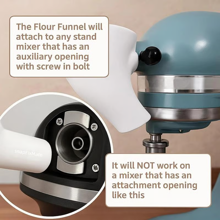 Entonnoir à farine pour mixeur KitchenAid | Ajout propre sans éclaboussures, large ouverture | Verse rapidement farine, sucre &amp; liquides dans le bol