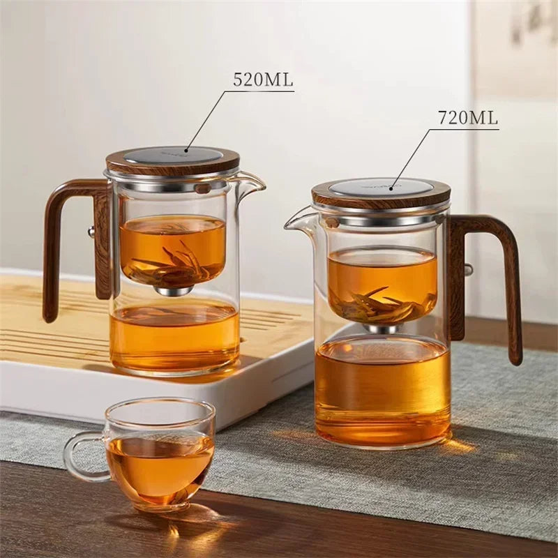 Teapot with filter | Borosilicate glass &amp; wooden handle | Heat resistant