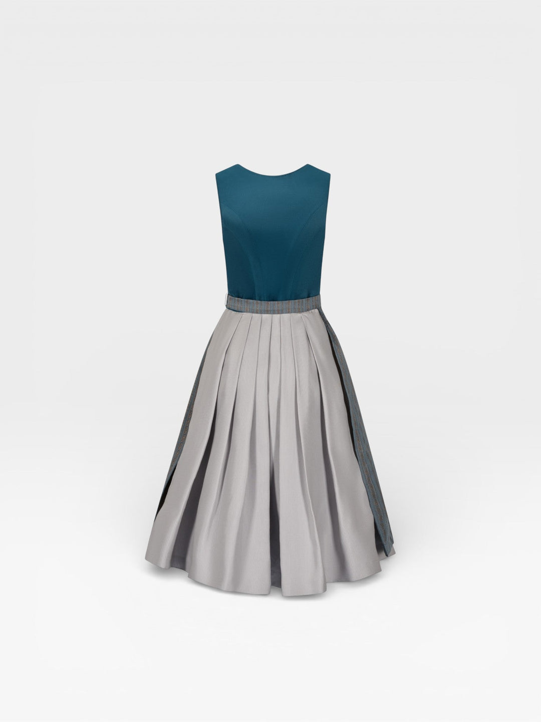Dirndl Midi Damen | Samt-Dirndl mit 70 cm Rocklänge, Knopfleiste und gemusterter Schürze für festliche Anlässe