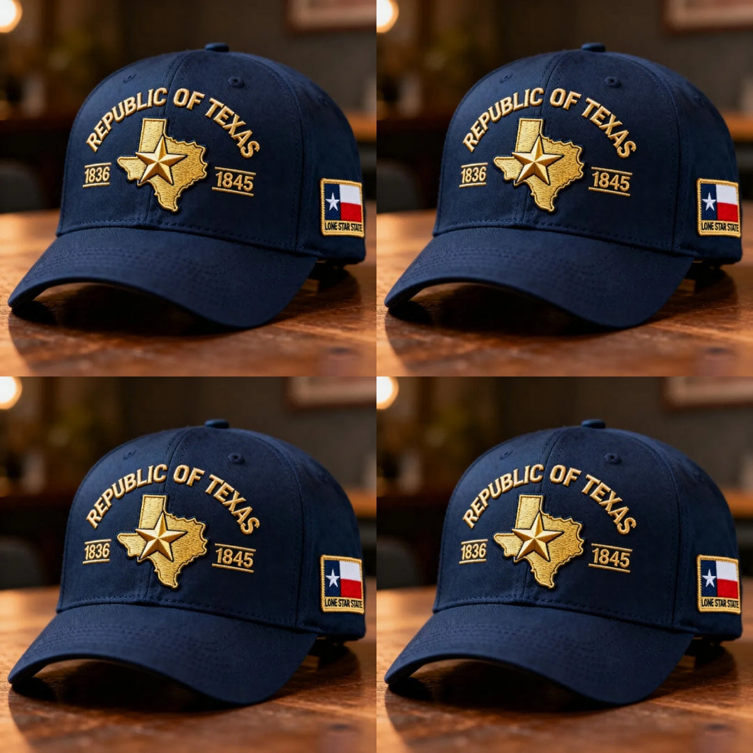 Bestickte Cap mit Texas-Silhouette &amp; goldenem 3D-Stickmotiv | Verstellbare Passform 56–61 cm | Dunkelmarineblau