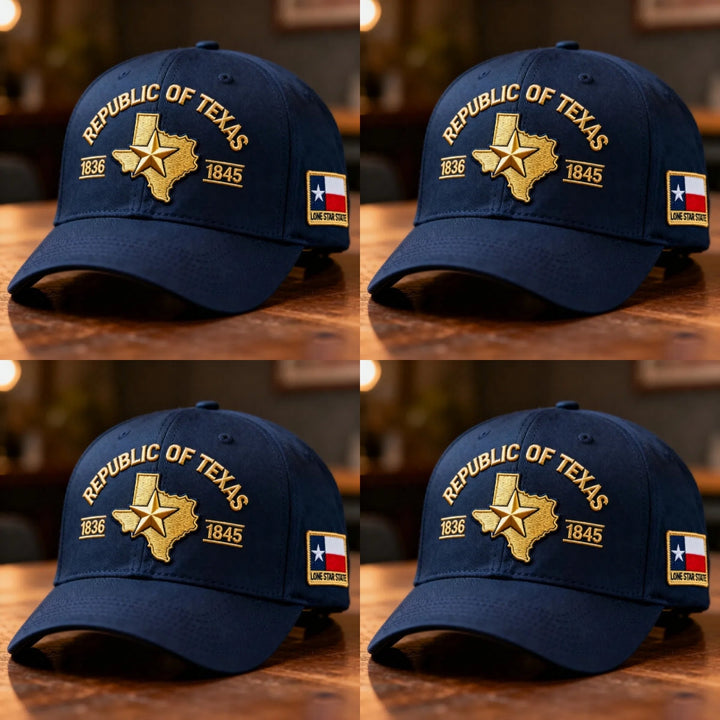 Bestickte Cap mit Texas-Silhouette &amp; goldenem 3D-Stickmotiv | Verstellbare Passform 56–61 cm | Dunkelmarineblau