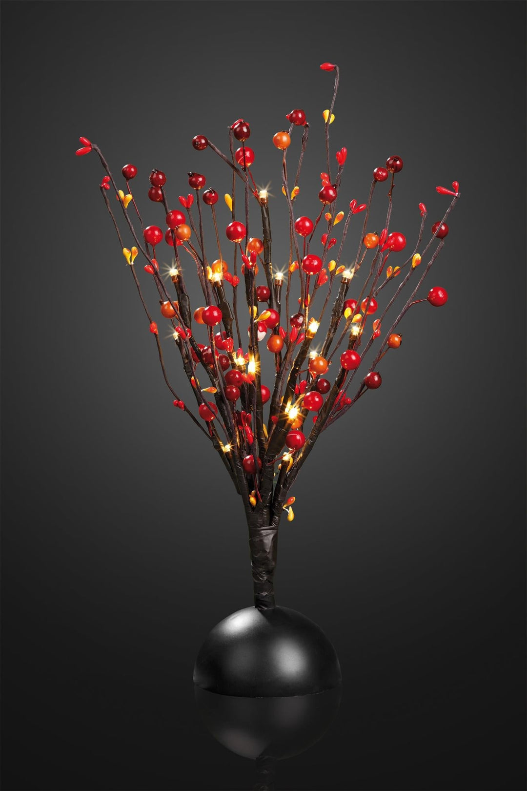 LED Deko-Baum mit roten Beeren 40 cm | 16 warmweiße LEDs, batteriebetrieben | Dekoleuchte für Tisch und Wohnbereich