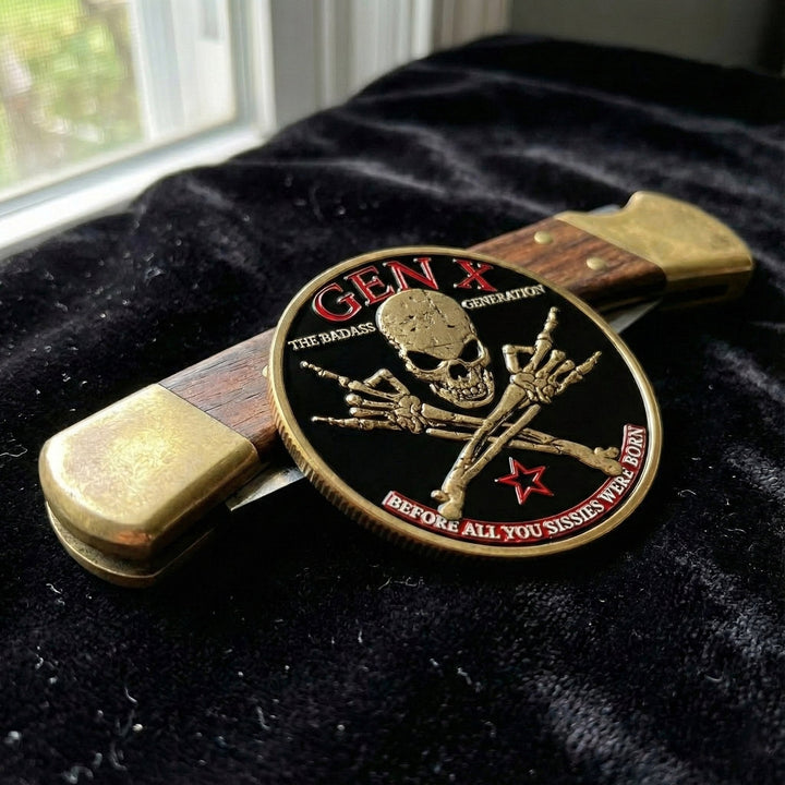 Gen X Sammlermünze mit 3D-Relief | Schwarz-Gold Design | Dekoratives Erinnerungsstück