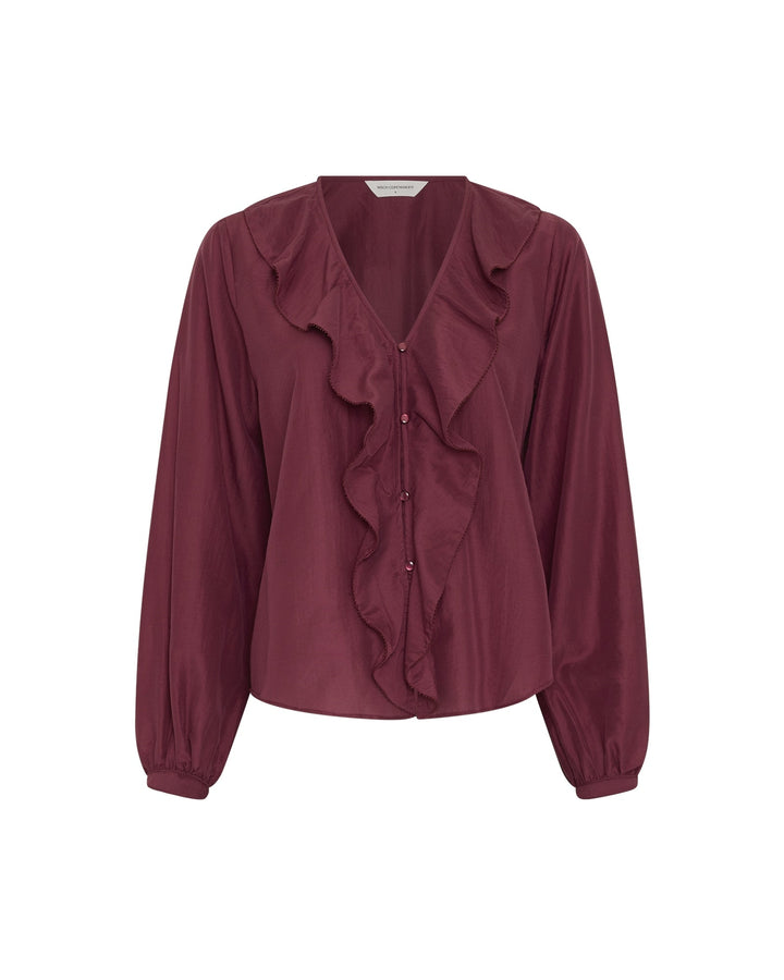 Damen Bluse | V-Ausschnitt mit Rüschendetails und langen Ärmeln | Normale Passform