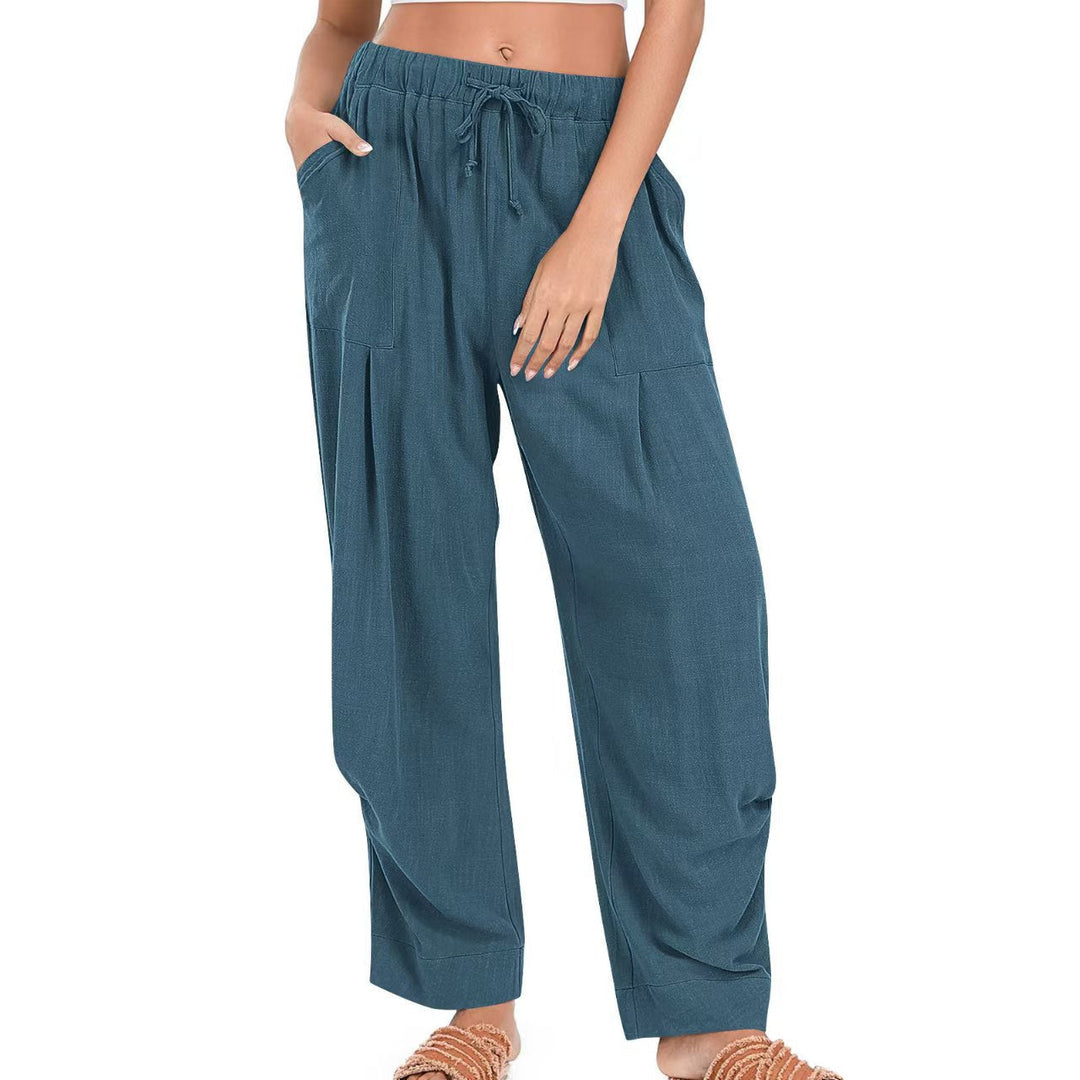 Damen Leinenhose mit Kordelzug aus Baumwoll-Leinen | Gerade Loungehose mit Taschen | Lockere Sommerhose für Alltag &amp; Freizeit