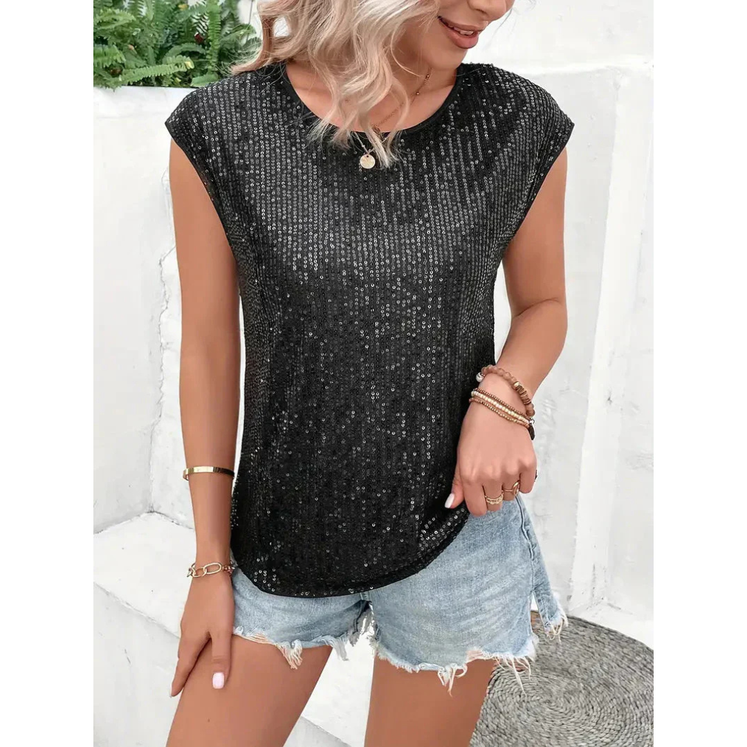 Sparkella™ – Top da donna con paillettes e maniche corte