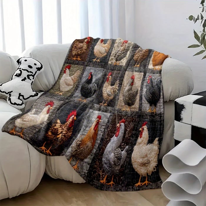 Flanelldecke | Weiche Kuscheldecke mit Hühnermotiv für Sofa, Bett und Sessel