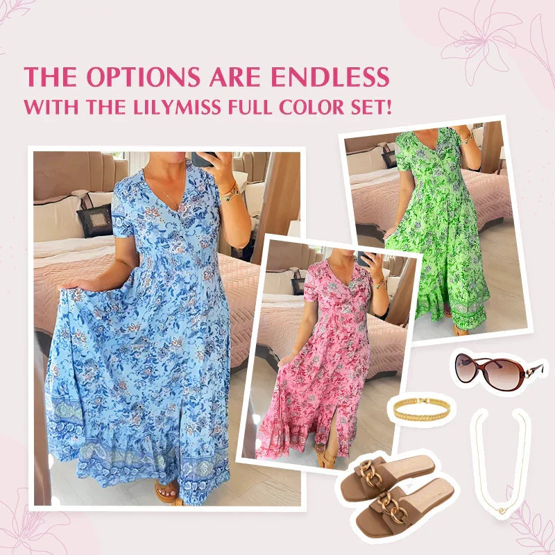 Schmeichelndes Sommerkleid aus Stretch-Baumwollmischung | V-Ausschnitt für feminine Linie | Bequem &amp; vielseitig | Größen XS–5XL