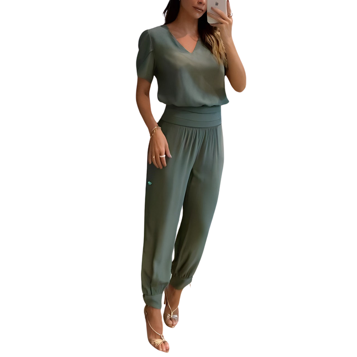Completo da donna con pantaloni larghi e vita elastica | Top comodo, leggero misto poliestere | Elegante per vita quotidiana e occasioni