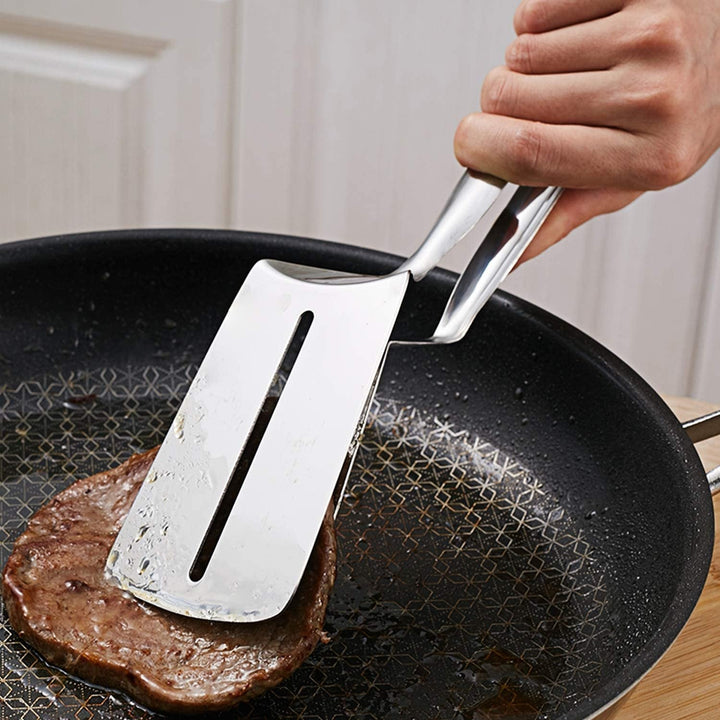 2-in-1 Grill- &amp; Küchenzange aus Edelstahl mit Pfannenwender | 304 Edelstahl | Wenden, Greifen &amp; Servieren mit nur einem Werkzeug | 26,2 cm