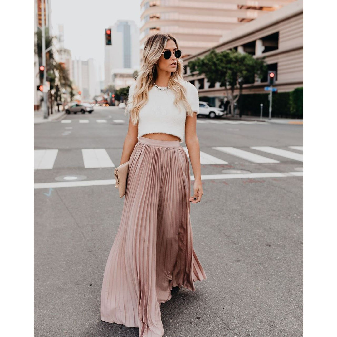 Damen Faltenrock | Eleganter Midi-Rock mit Elastikbund | Vielseitig &amp; Figurschmeichelnd