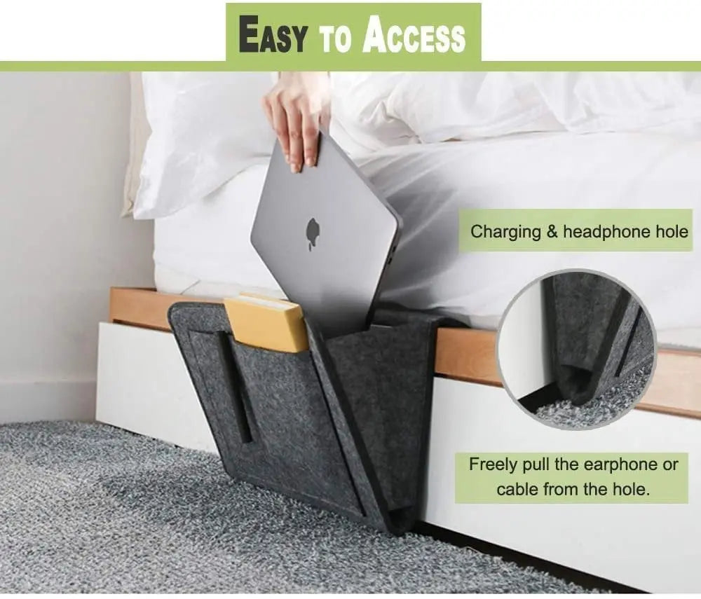 Filz-Organizer für Bett &amp; Sofa mit 3 Fächern | Für Tablet, Smartphone &amp; Ladekabel | Hängende Aufbewahrung ohne Bohren