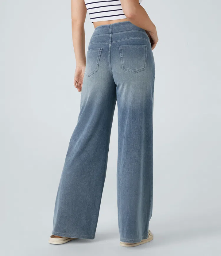 Damen Jeans High Waist Wide Leg | Vier-Wege-Stretch &amp; ohne Reißverschluss | Bequem, formend &amp; mit Taschen, XS–5XL