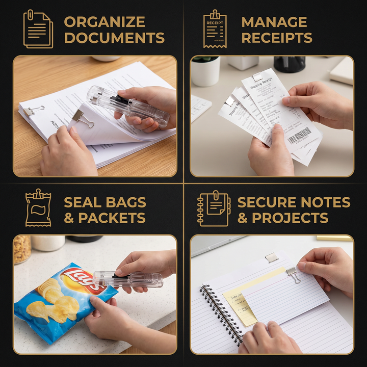 Dokumentenklammer aus Metall mit Ersatzklammern | Papier Clip Organizer für Büro, Schule &amp; Zuhause | 150 Stück inklusive