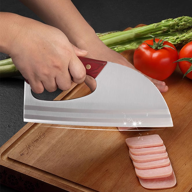 Küchenmesser aus Edelstahl mit ergonomischem Griff | Präzisionsmesser für Fleisch, Gemüse &amp; Kräuter | Rutschfester Holzgriff