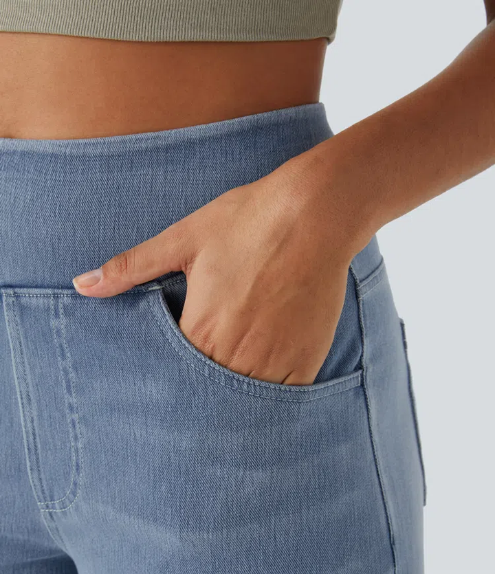Damen Jeans High Waist Wide Leg | Vier-Wege-Stretch &amp; ohne Reißverschluss | Bequem, formend &amp; mit Taschen, XS–5XL
