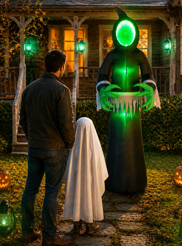 Aufblasbarer Halloween Geist 240 cm | Riesige LED-Geisterfigur mit Gebläse für Garten, Hauseingang und Halloween-Partys