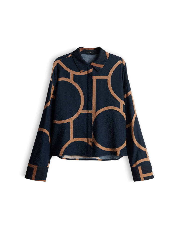 Damen Bluse | Loose-Fit-Bluse mit Hemdblusenkragen, langen Ärmeln und grafischem Muster