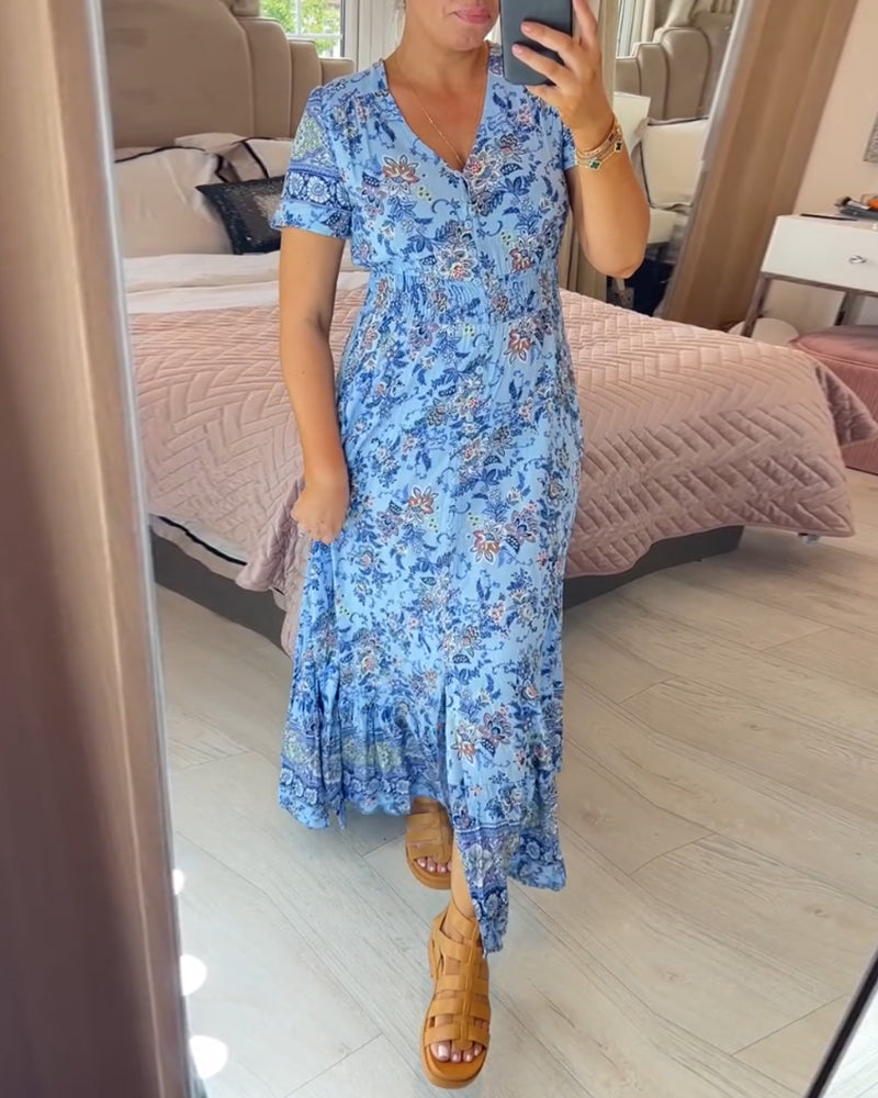 Schmeichelndes Sommerkleid aus Stretch-Baumwollmischung | V-Ausschnitt für feminine Linie | Bequem &amp; vielseitig | Größen XS–5XL