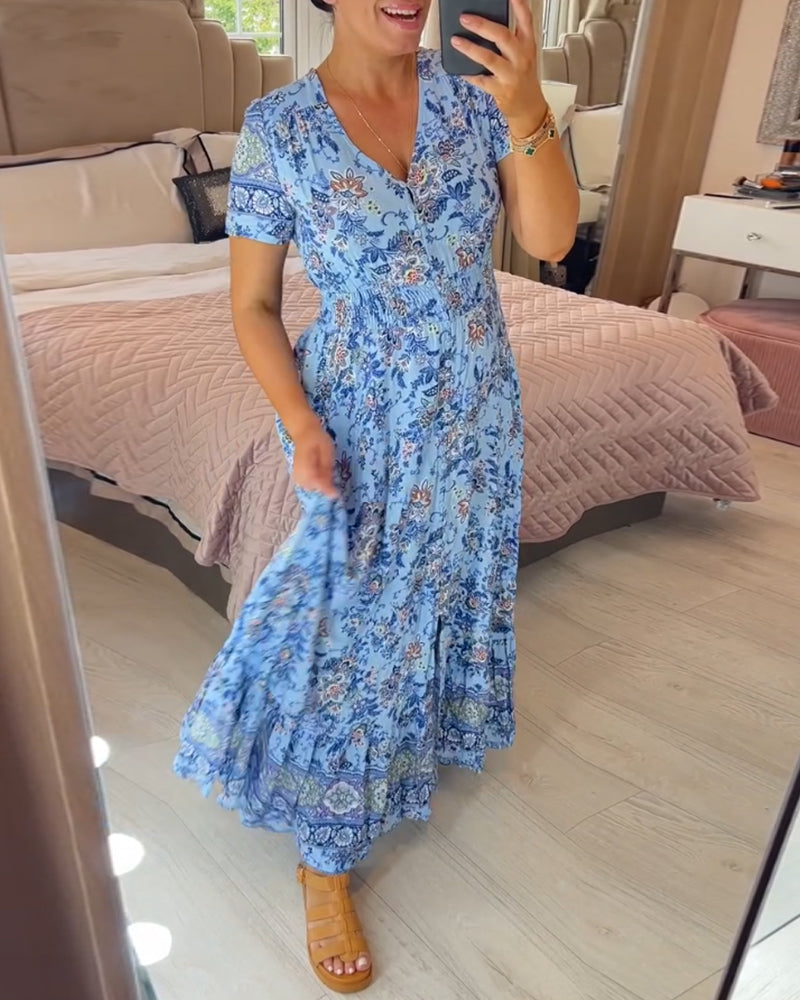 Schmeichelndes Sommerkleid aus Stretch-Baumwollmischung | V-Ausschnitt für feminine Linie | Bequem &amp; vielseitig | Größen XS–5XL