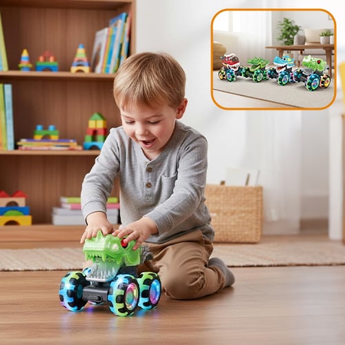 LED Stunt-Auto im Hai-Design | 360° Drehungen &amp; Leuchtende Räder | Robustes Spielzeugauto für Kinder