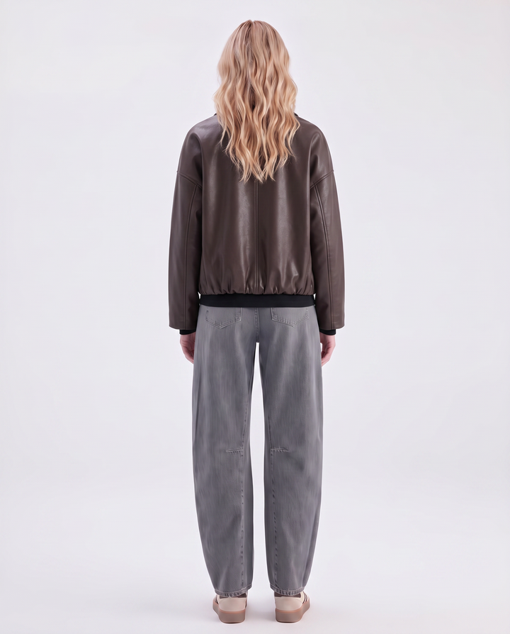 Kunstlederjacke | Mit Kentkragen, Eingrifftaschen und gerafftem Saum