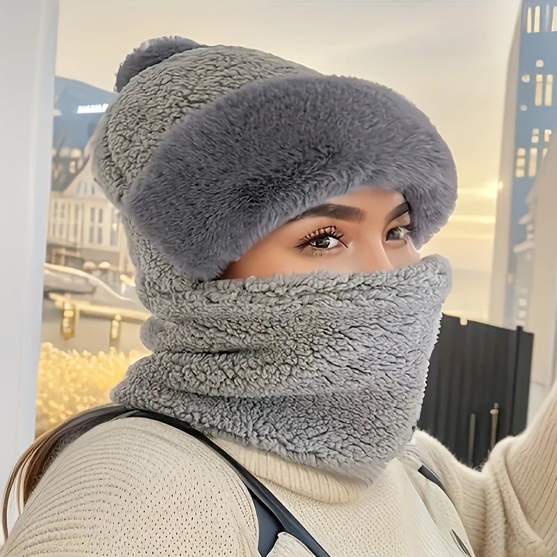 Winterfleece Mütze &amp; Schal Set | Weich &amp; Warm | Mit Pompon | Für Damen