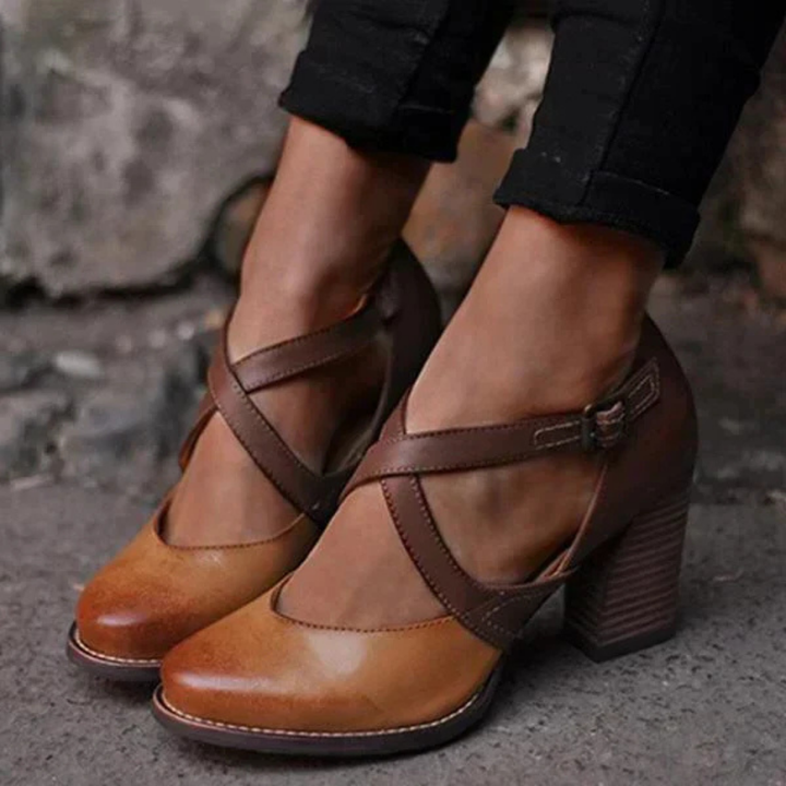 Damen Sandalen mit Blockabsatz &amp; Kreuzriemen | Verstellbare Schnalle für Alltag &amp; Anlässe