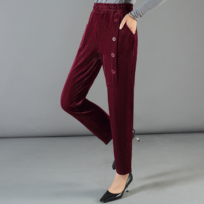Damen Cordhose mit hoher Taille | Warme High-Waist-Hose mit weichem Fleecefutter und elastischem Bund für Herbst und Winter