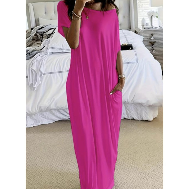 Sommerleichtes V-Ausschnitt Kleid für Damen | Luftiges Freizeitkleid mit Taschen | Atmungsaktives, knitterfreies Sommerkleid