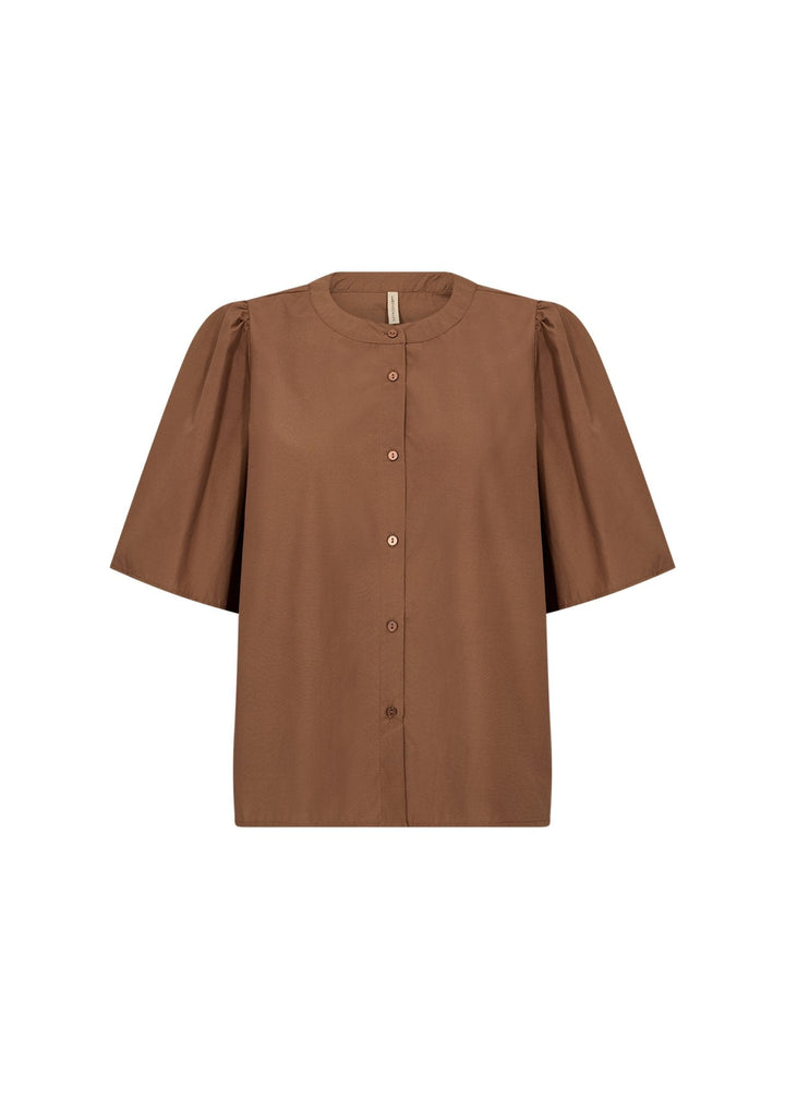Damen Bluse | Kurzarmbluse mit Rundkragen, Knopfverschluss und geradem Schnitt