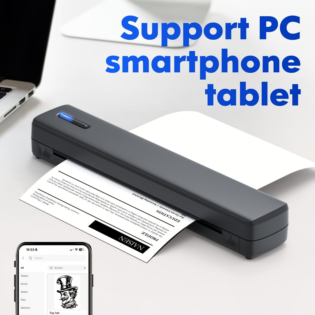 Mobiler Thermodrucker A4 | Tragbarer Drucker ohne Tinte mit Bluetooth, USB-Anschluss und Smartphone-Kompatibilität für unterwegs