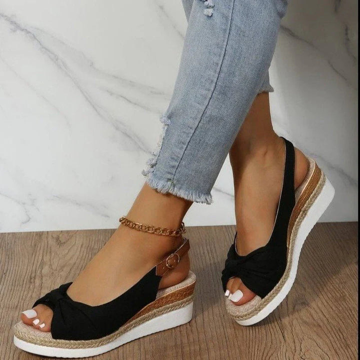 Damen Espadrille-Keilsandalen mit Knotendetail | Verstellbarer Slingback &amp; gepolsterte Innensohle | Sylveris