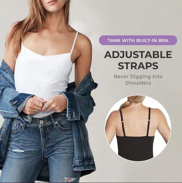 Tanktop mit integriertem BH für Damen | BH Top 2-in-1 mit Halt &amp; Komfort | Verstellbare Träger | BH-Komfort Shirt