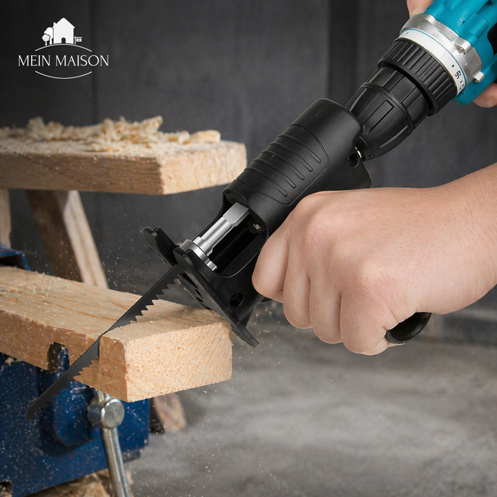 Drill saw adapter with handle | For cutting wood &amp; metal | 3 saw blade set, quick assembly, precise cuts