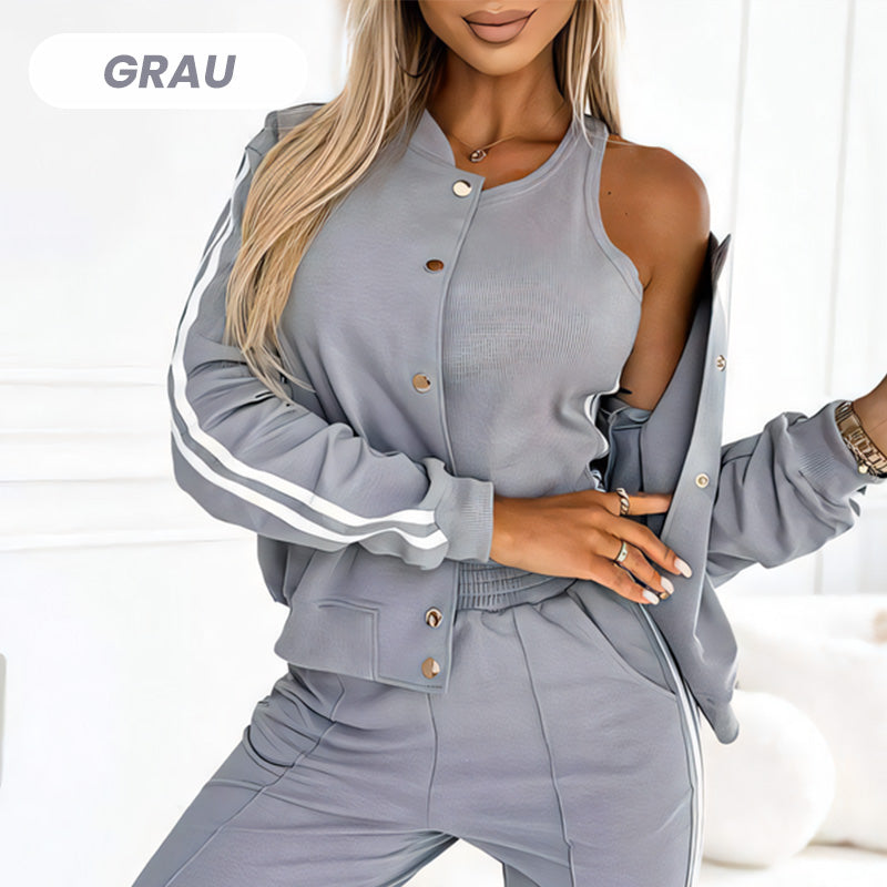 Completo da allenamento donna | 3 pezzi | Giacca da baseball e pantaloni | Grigio