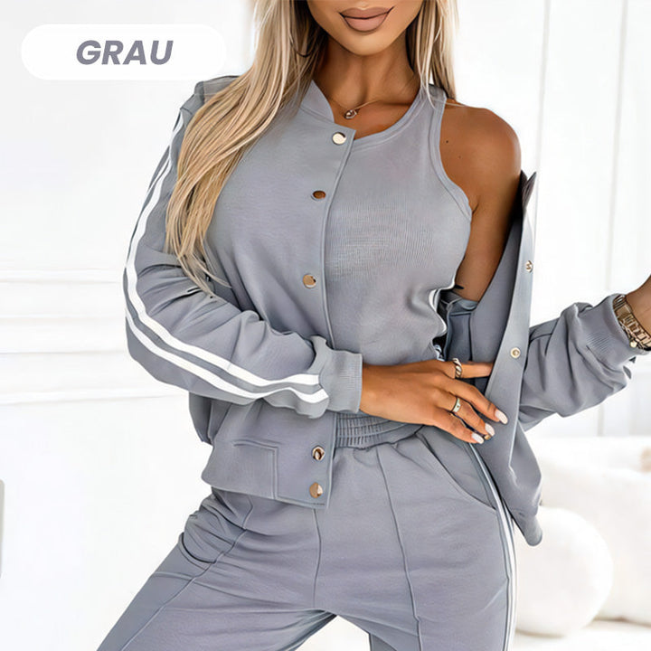 Completo da allenamento donna | 3 pezzi | Giacca da baseball e pantaloni | Grigio