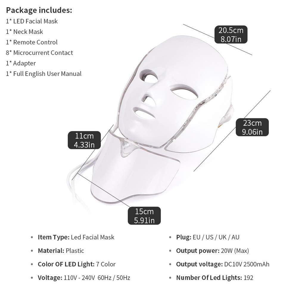 Masque de luminothérapie LED | Sans fil avec télécommande | Anti-âge et traitement de l&