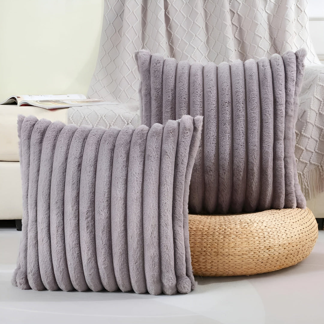 Dekokissenbezug weich | Kuscheliger Kissenbezug mit Boho-Streifen, gerippter Samtstruktur und Reißverschluss für Sofa und Bett