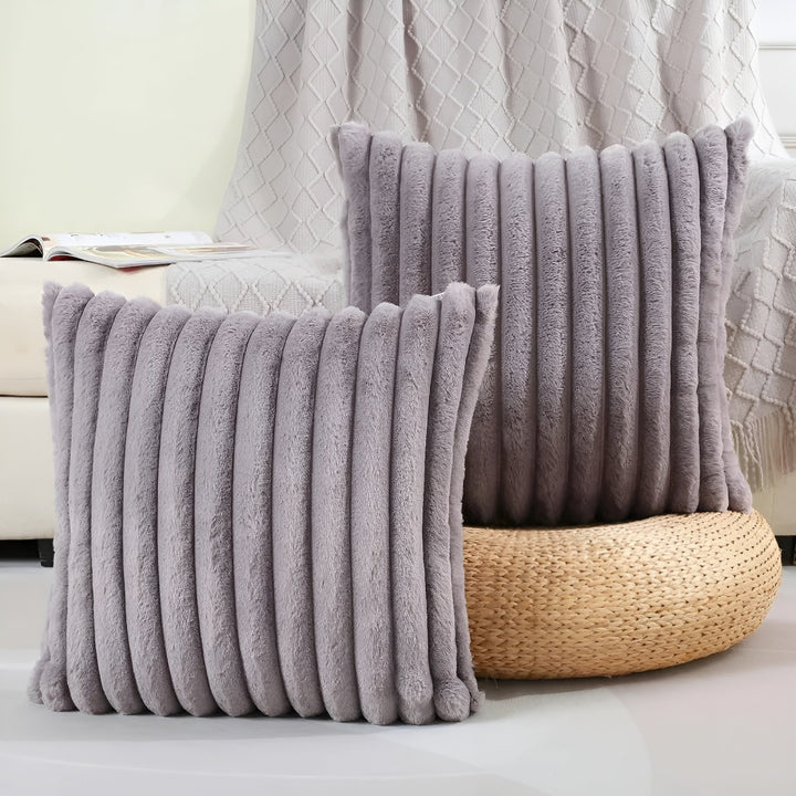 Dekokissenbezug weich | Kuscheliger Kissenbezug mit Boho-Streifen, gerippter Samtstruktur und Reißverschluss für Sofa und Bett