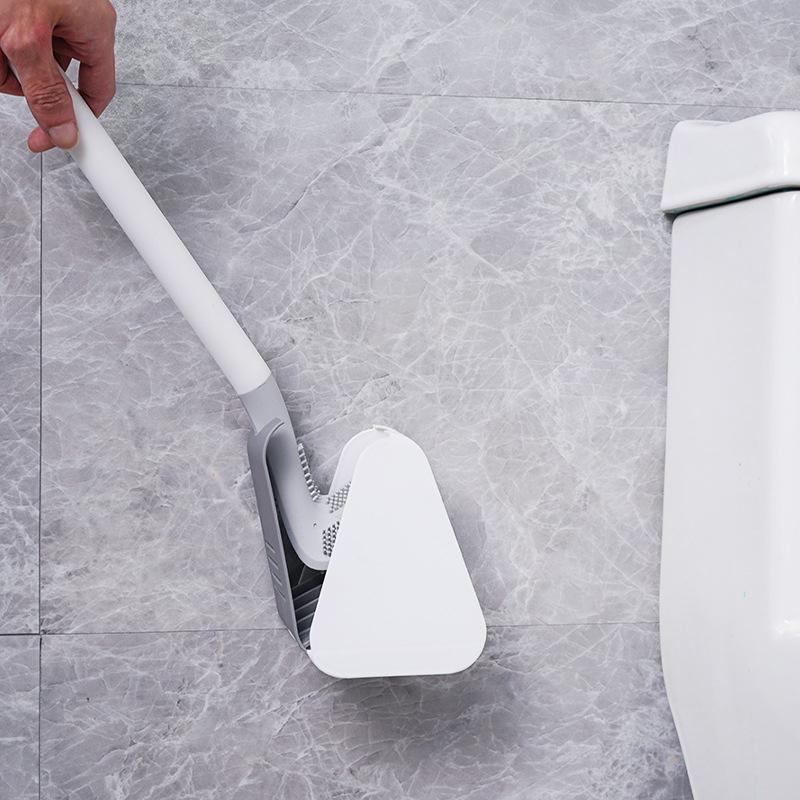 Silikon-Toilettenbürste mit flexiblem Dreieckkopf | WC-Bürste mit selbstklebender Wandhalterung für hygienische Reinigung