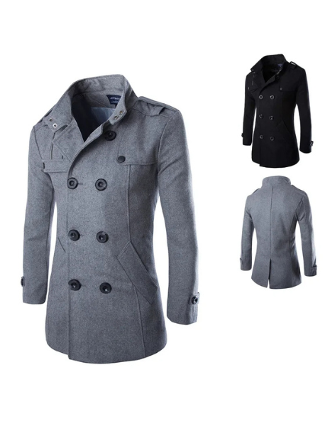 Herren Wollmantel lang mit herausnehmbarer Weste | Warmer Wintermantel mit Stehkragen, tailliertem Schnitt und praktischen Taschen