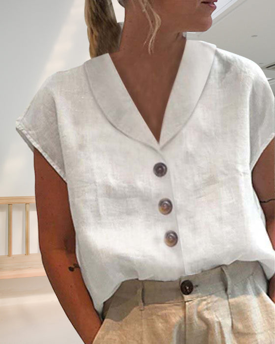 Kurzarm Damen Bluse mit Knopfleiste | Elegantes Oberteil mit Knopfdetail | Vielseitiges Basic Shirt für Alltag &amp; Büro