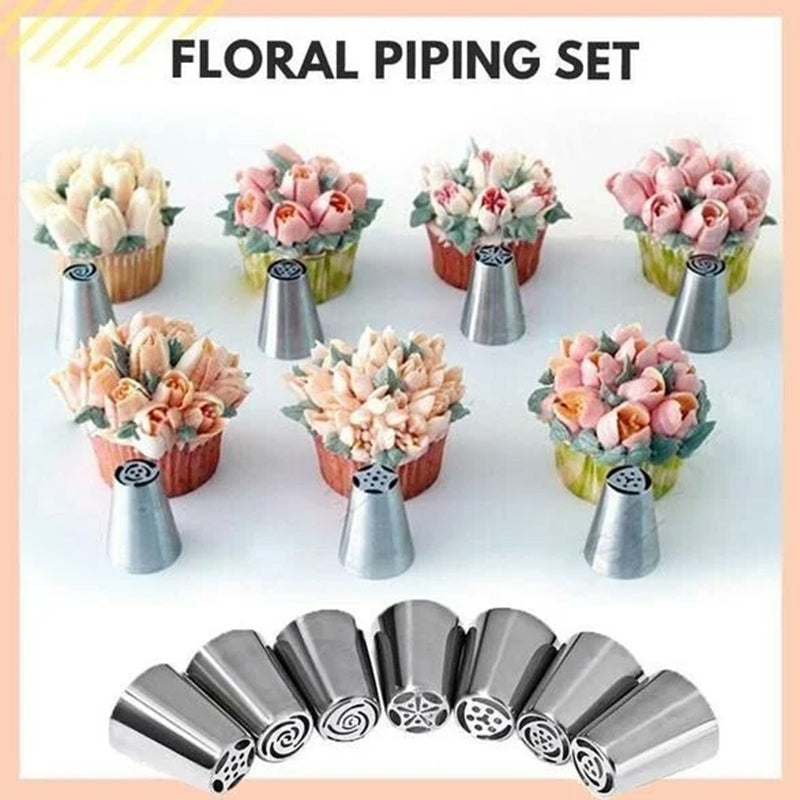 Spritztüllen-Set für Tortendekoration | 7 Edelstahl-Blumentüllen für Buttercreme &amp; Frosting | Perfekte Blumen in Sekunden