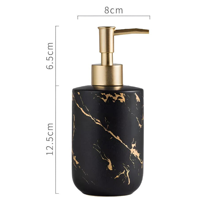 Distributeur de savon de luxe en céramique | Aspect marbre &amp; accents dorés | 400 ml, élégant pour salle de bain &amp; cuisine