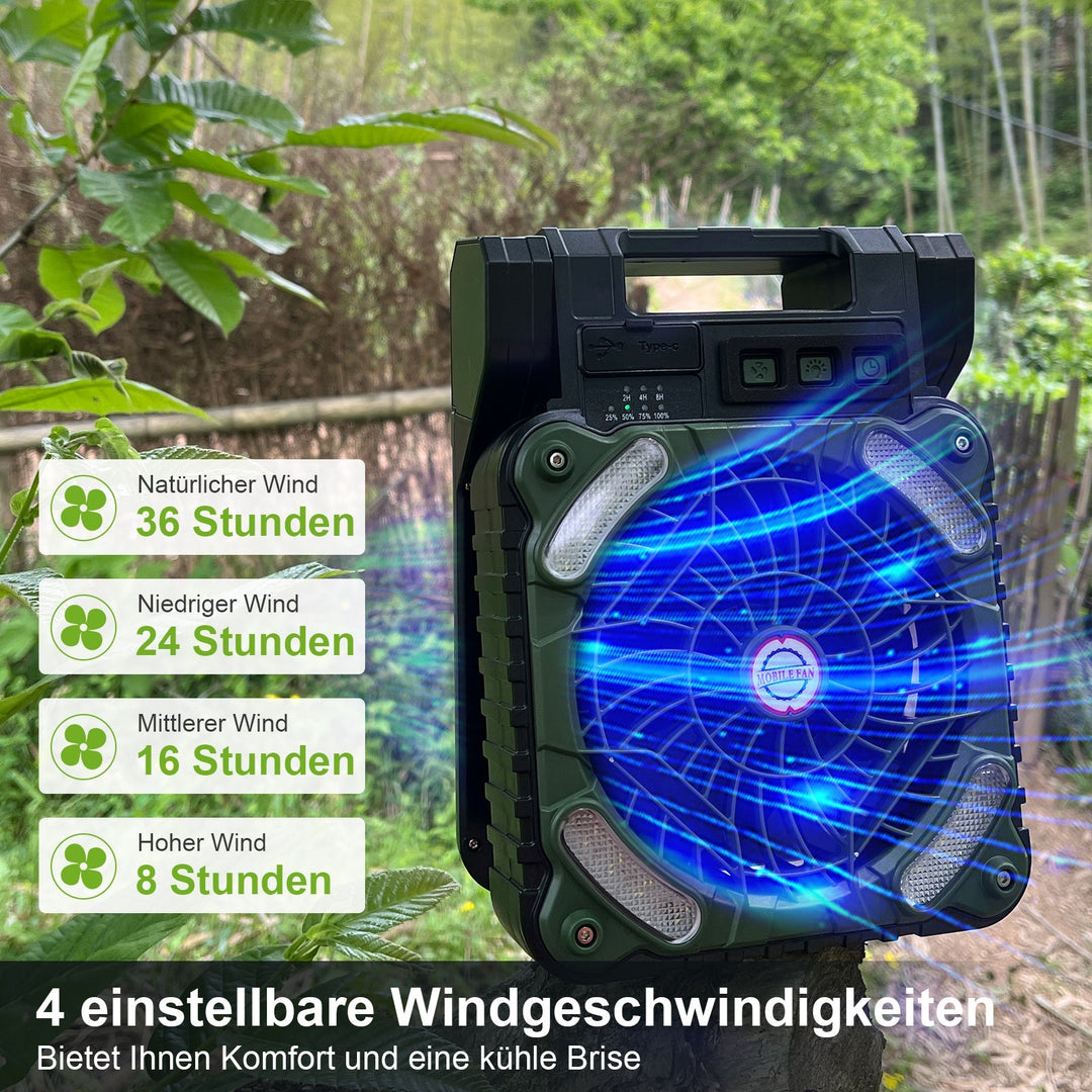 Portable solar camping fan | LED light &amp; 20800 mAh power bank | Sun breeze