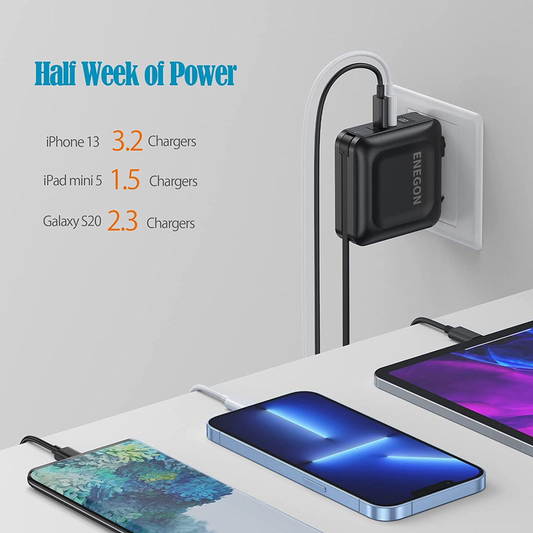 Powerbank | 15000 mAh mit AC-Stecker und Schnellladung für Smartphone und Tablet