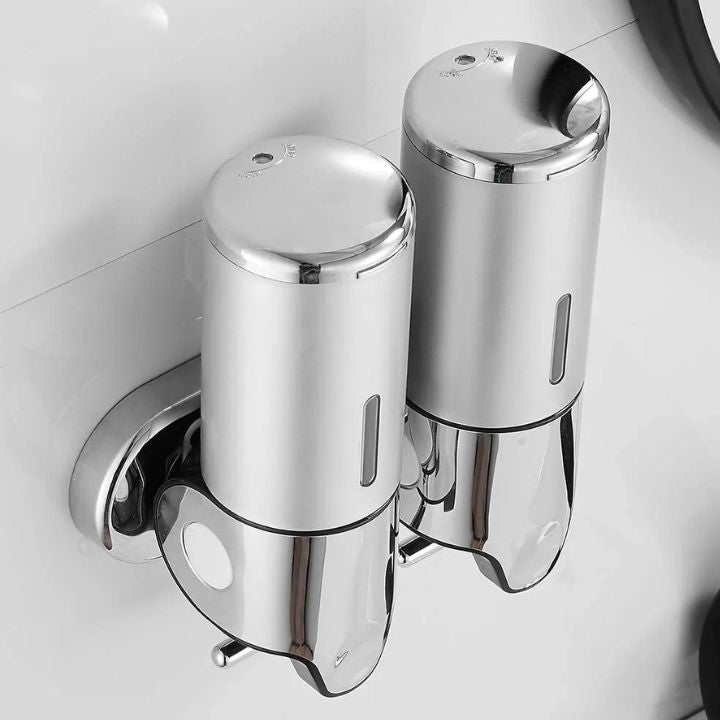 Distributore di sapone da parete | Acciaio inox e ABS | Design moderno | Salvaspazio e ricaricabile