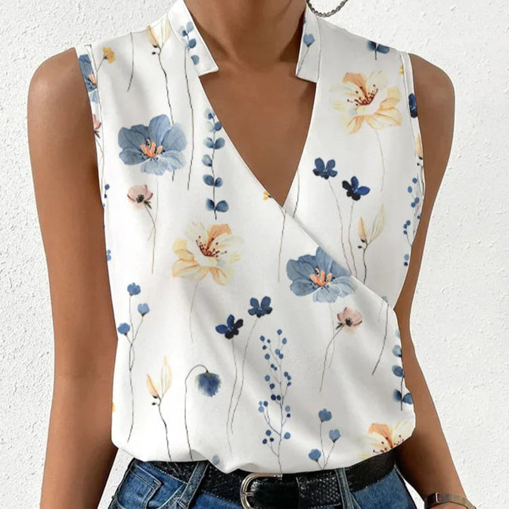 Damen Sommer Top ärmellos mit Blumenmuster | Leichtes, atmungsaktives Oberteil für Alltag, Freizeit &amp; Urlaub